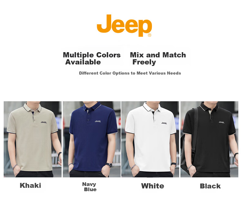 JEEP Polo Shirt for Men, Summer Breathable Short-Sleeve, Turn-Down Collar Quick-Dry T-Shirt, Business Father's Day Gift, Black, 3XL 7
