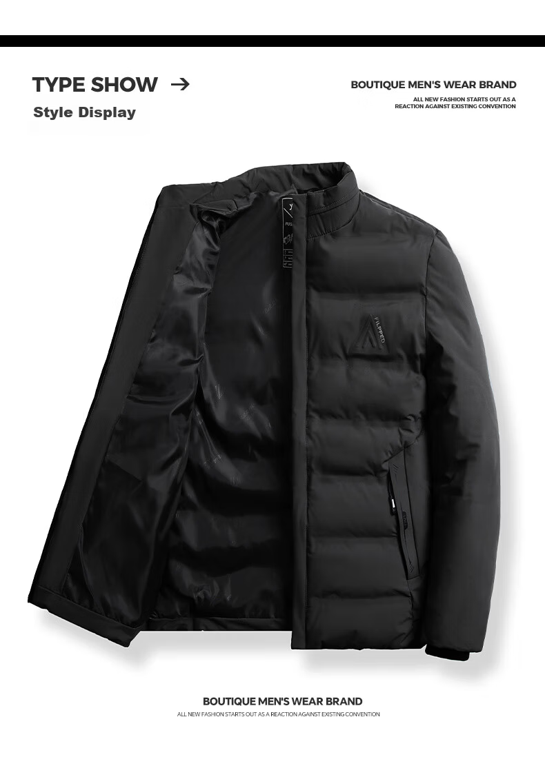 Pierre Cardin Men's Winter Thickened Cotton Jacket Mid-Young Stand Collar Warm Casual Outerwear Black 4XL 9