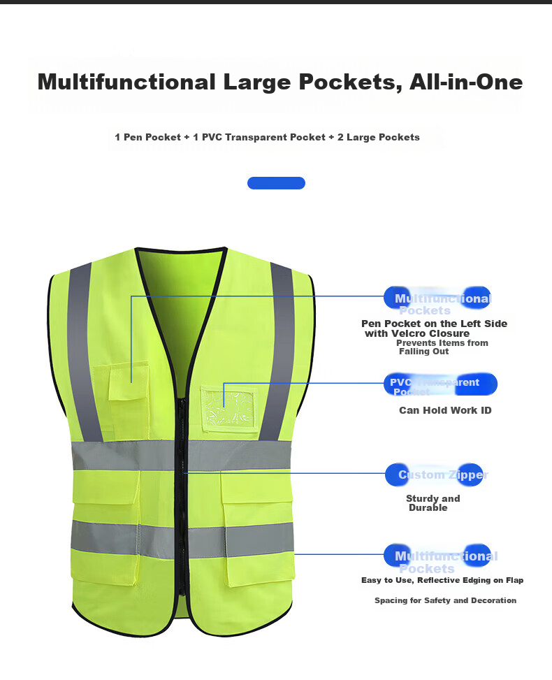 Haosikepu Reflective Vest Construction Warehouse Typhoon Warning Breathable High-Visibility Safety Vest [Same/Next Day Delivery] Orange Multi-Pocket Zipper 3