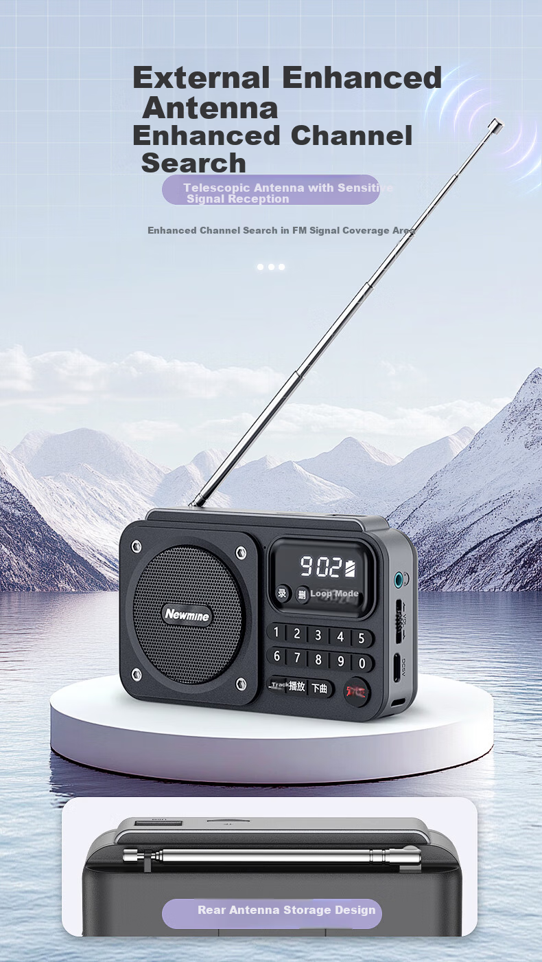 Newmine N123 Portable Mini Semiconductor Multifunction Radio Player for Elderly with Card Slot Rechargeable Bluetooth Speaker Blue 7