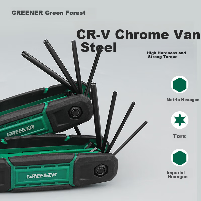 GREENER Foldable Flat-Head Hex Key Wrench Set Household Metric Hex Screwdriver Road Bike Tool 8-Piece Set