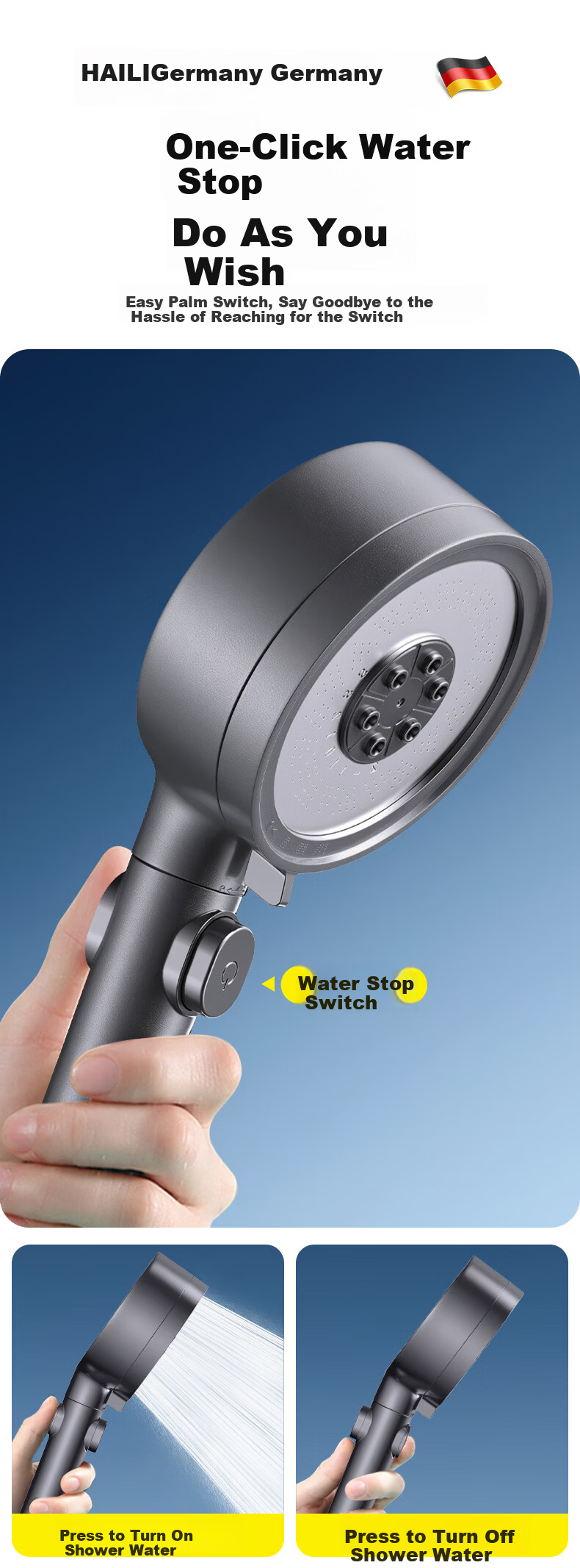 Haili [Germany] Shower Head High Pressure Bathroom Spray Gun Gray Model ZH257Q 10