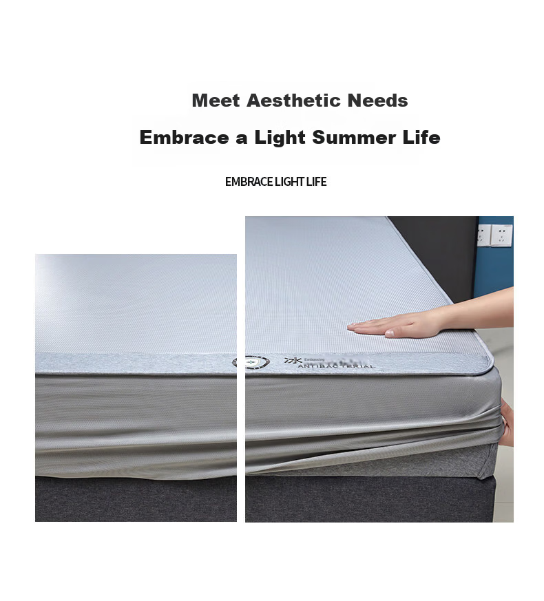 Hodo Antibacterial Ice Silk Cooling Mat Three-Piece Set Cooling Air-Conditioned Mat Home Use 1.5m Fitted Sheet Light Gray 20