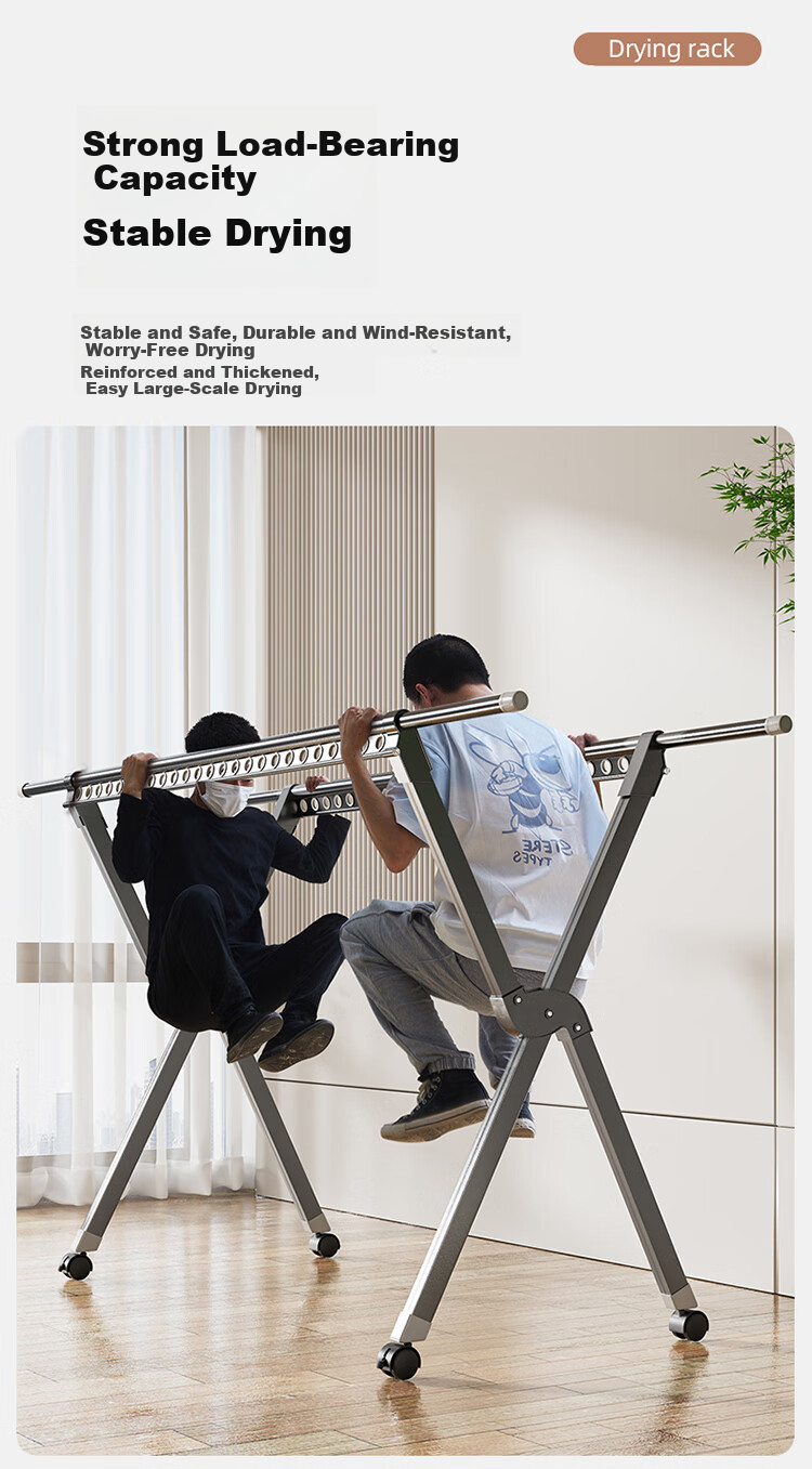 JEKO&JEKO Aluminum Alloy Clothes Drying Rack, Foldable Floor-Standing Indoor Hanger, Household Balcony Clothes Drying Rack, Outdoor Quilt Drying Tool 3