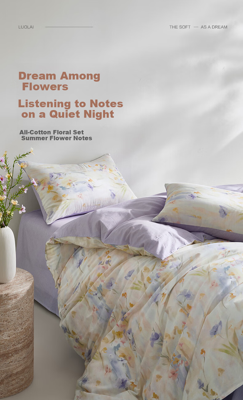 Luolai Home Textiles 100% Cotton Four-Piece Bedding Set Floral Purple 200x230cm 1