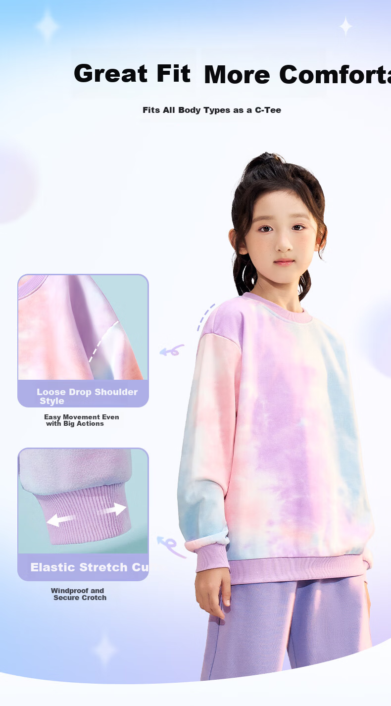 TonLion Girls Tie-Dye Sweatshirt Spring and Autumn Thin Printed Crewneck Sweatshirt for Older Kids New Pink Purple 160 2