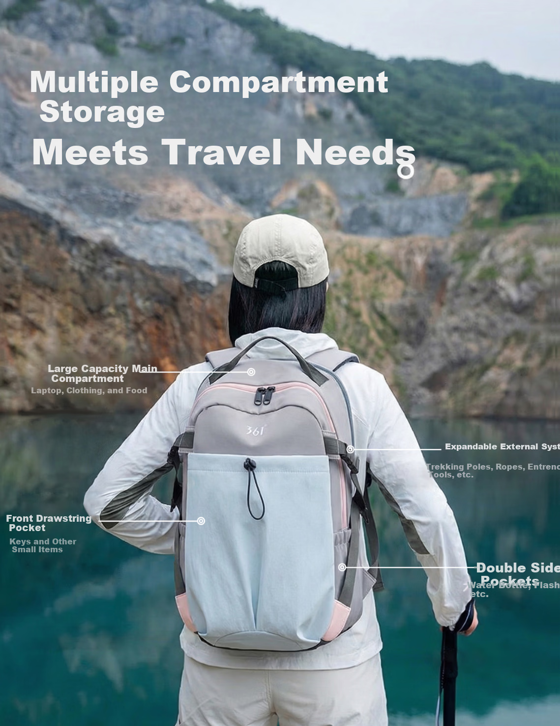 361° Outdoor Sports Backpack Laptop Bag Travel Lightweight Hiking Bag Student School Bag Large Capacity Double Shoulder Backpack 10