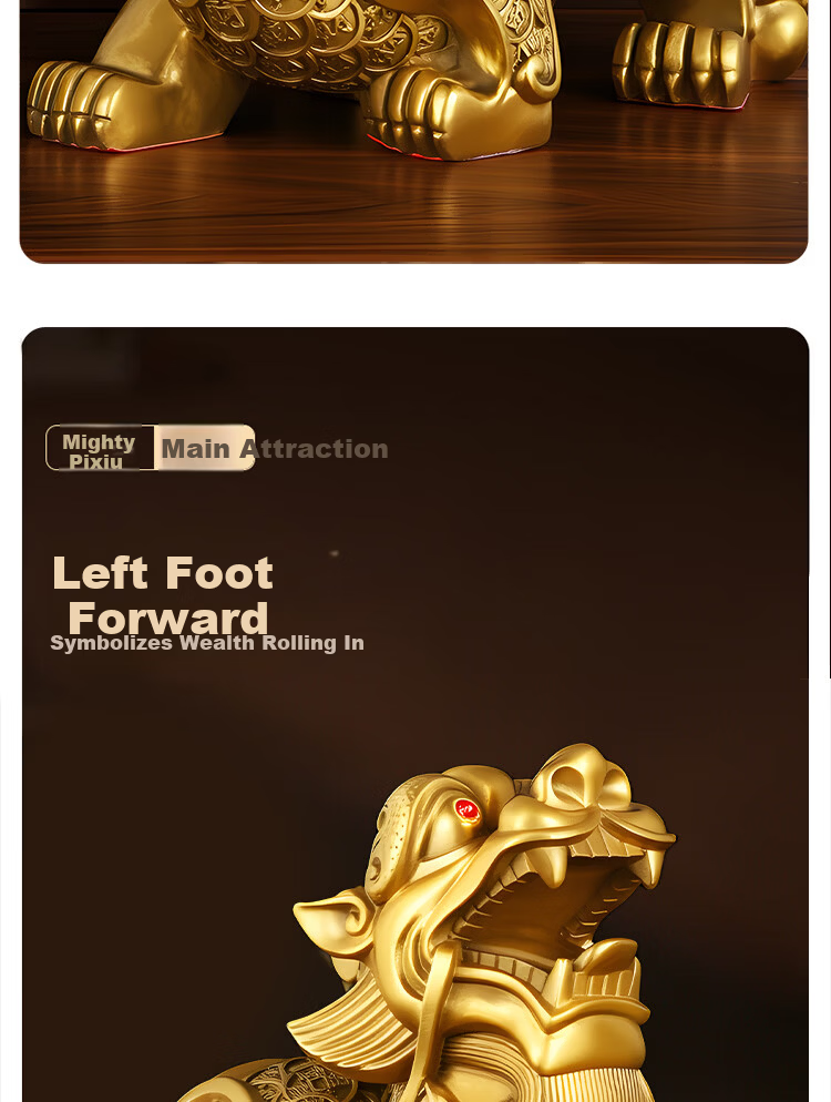 Bin Yue Brass Pixiu Feng Shui Male and Female Pair Crystal Treasure Bowl Living Room Entrance Decoration Office Opening Gift 8