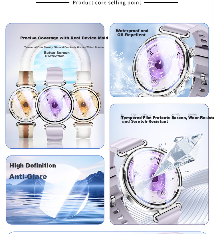 ESCASE [2-Pack] Tempered Glass Screen Protector for Huawei Watch GT6 41mm Full Coverage HD Anti-Fingerprint Shockproof Film 2