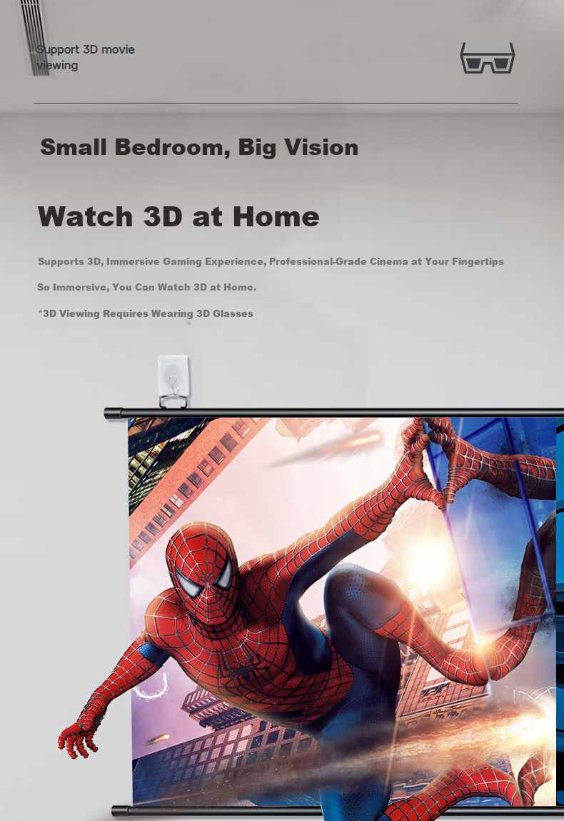Wuyinxiang 100-inch 16:9 Projection Screen 【No Drilling】 Wall-mounted Simple HD Projector Screen Compatible with XGIMI, JmGO, Xiaomi, Epson Projectors 3