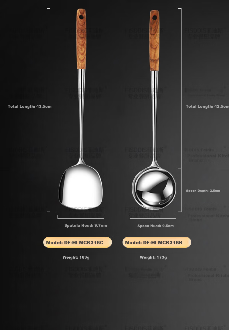 FISDDIS 304 Stainless Steel Soup Ladle Thickened Stir-Fry Spoon Hot Pot Ladle Iron Wok Soup Scoop Cooking Spoon 10