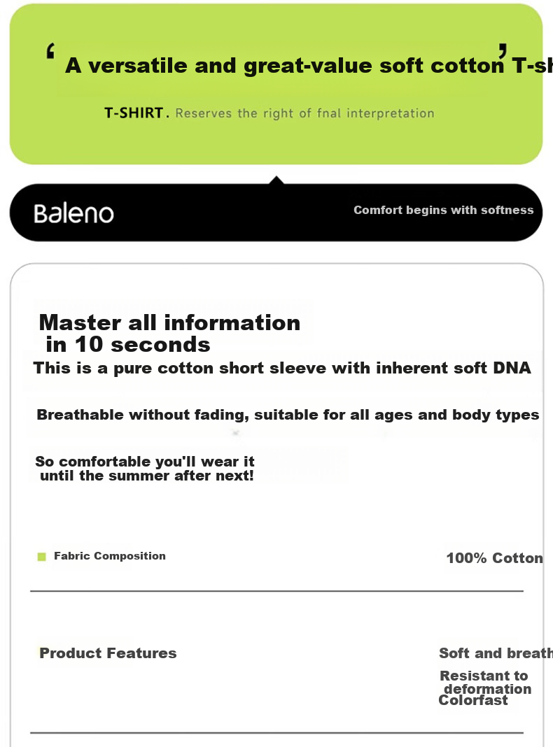 Baleno Women's 2026 New Pure Cotton Short Sleeve Casual Loose Solid Color Basic T-Shirt Spring Summer Loose Fit Top 2