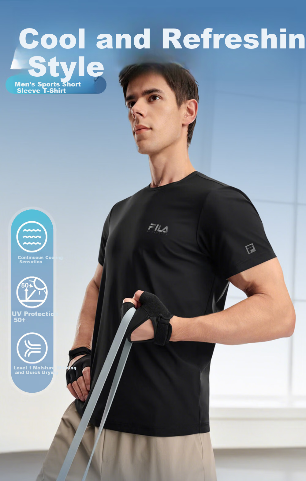 FILA Official Men's Short Sleeve T-Shirt 2026 Summer Cooling Breathable Round Neck Sun Protection Sports Top 1