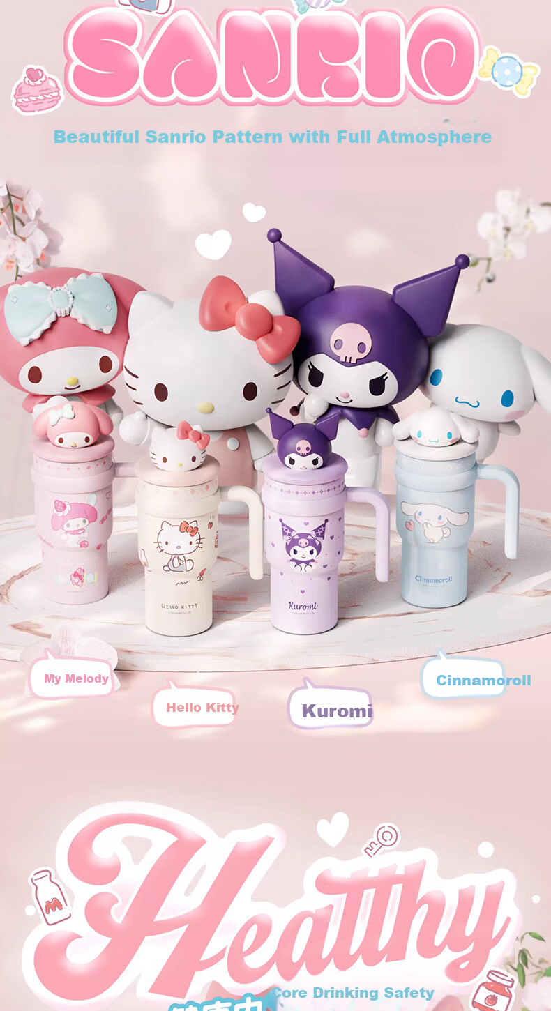 MINISO Sanrio Hello Kitty Insulated Tumbler with Plush Doll, Large Capacity 700ml Travel Mug for Home and Office 8