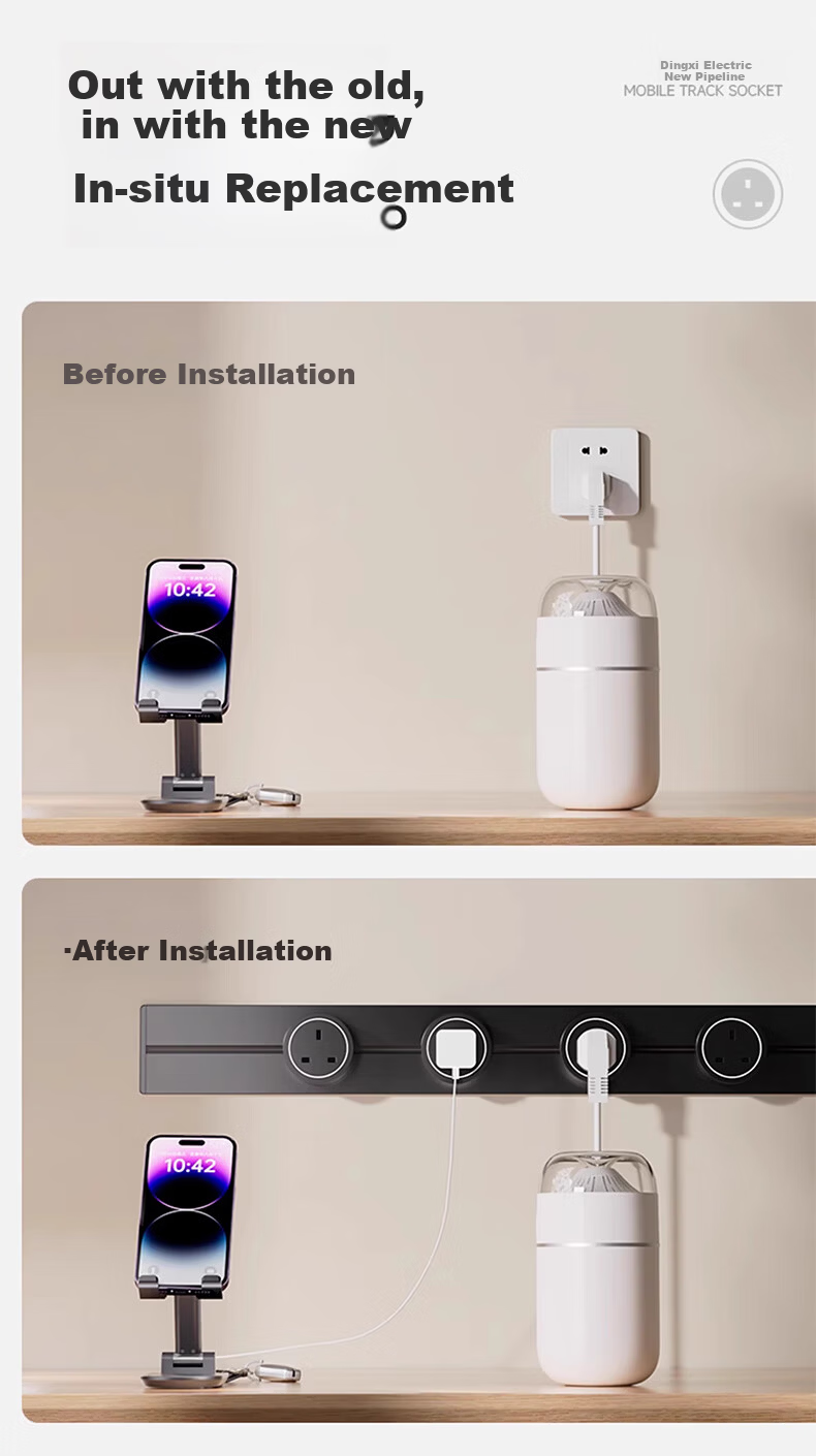 AUX British Standard Track Socket Portable International Multi-Functional Power Strip UK 13A Surface Mounted Hong Kong Style 50CM + 3 Adapters Black 5