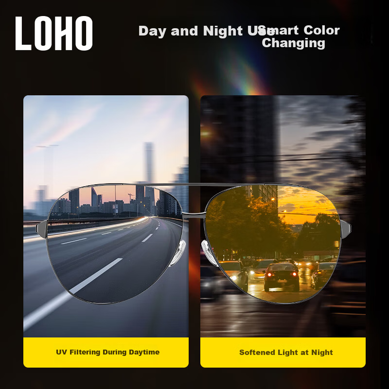 LOHO Men's Day and Night Driving Sunglasses Non-Polarized UV Protection Anti-Glare Night Vision Far Light