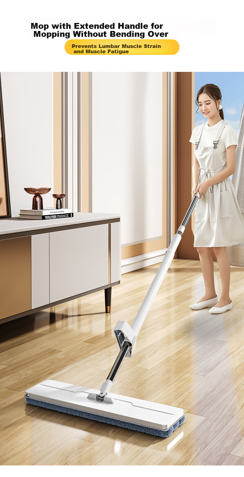 Taitaile Flat Mop 36cm + 3 Replacement Cloths, Hands-Free Cleaning, Household All-In Lazy Person's Floor Mopping Tool 5