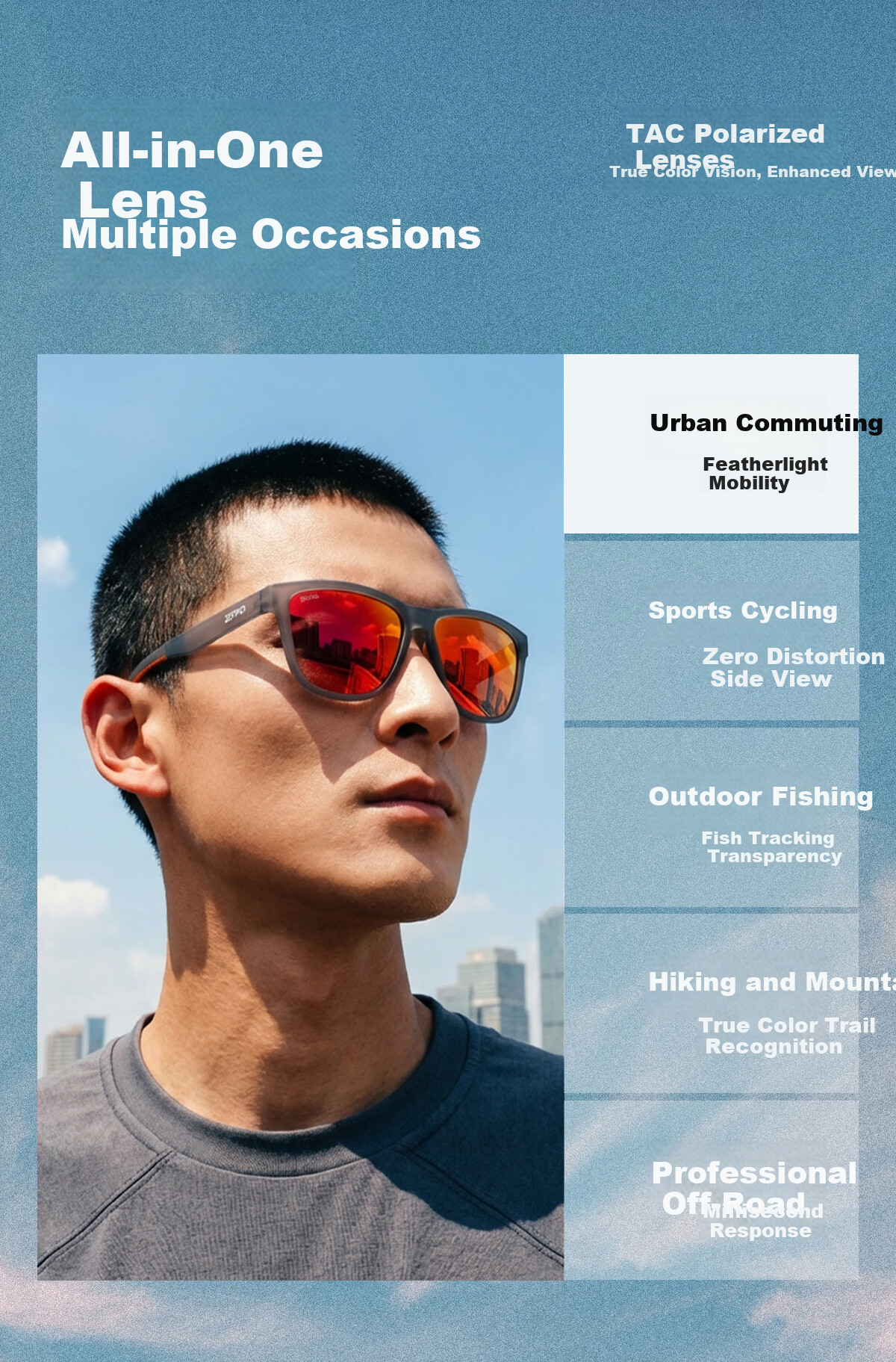ZIPPO USA Lightweight Outdoor Photochromic Polarized Sunglasses Mountaineering Protective Day and Night UV Protection 75619C4-95 2
