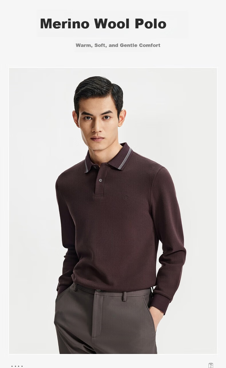 Goldlion [Wool Blend] 24 Autumn Winter Soft Skin-Friendly Business Long Sleeve Polo Shirt Men Dark Gray-78 XL 1