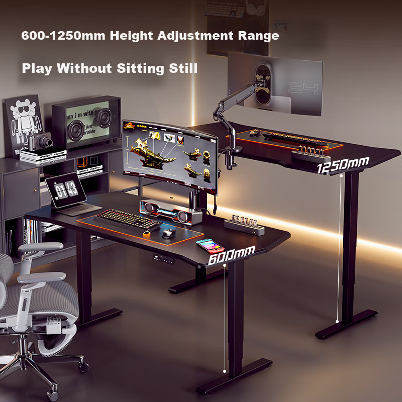 Loctek Black Warrior PRO Dual Motor Solid Wood Electric Adjustable Gaming Desk 1.4m Rubberwood