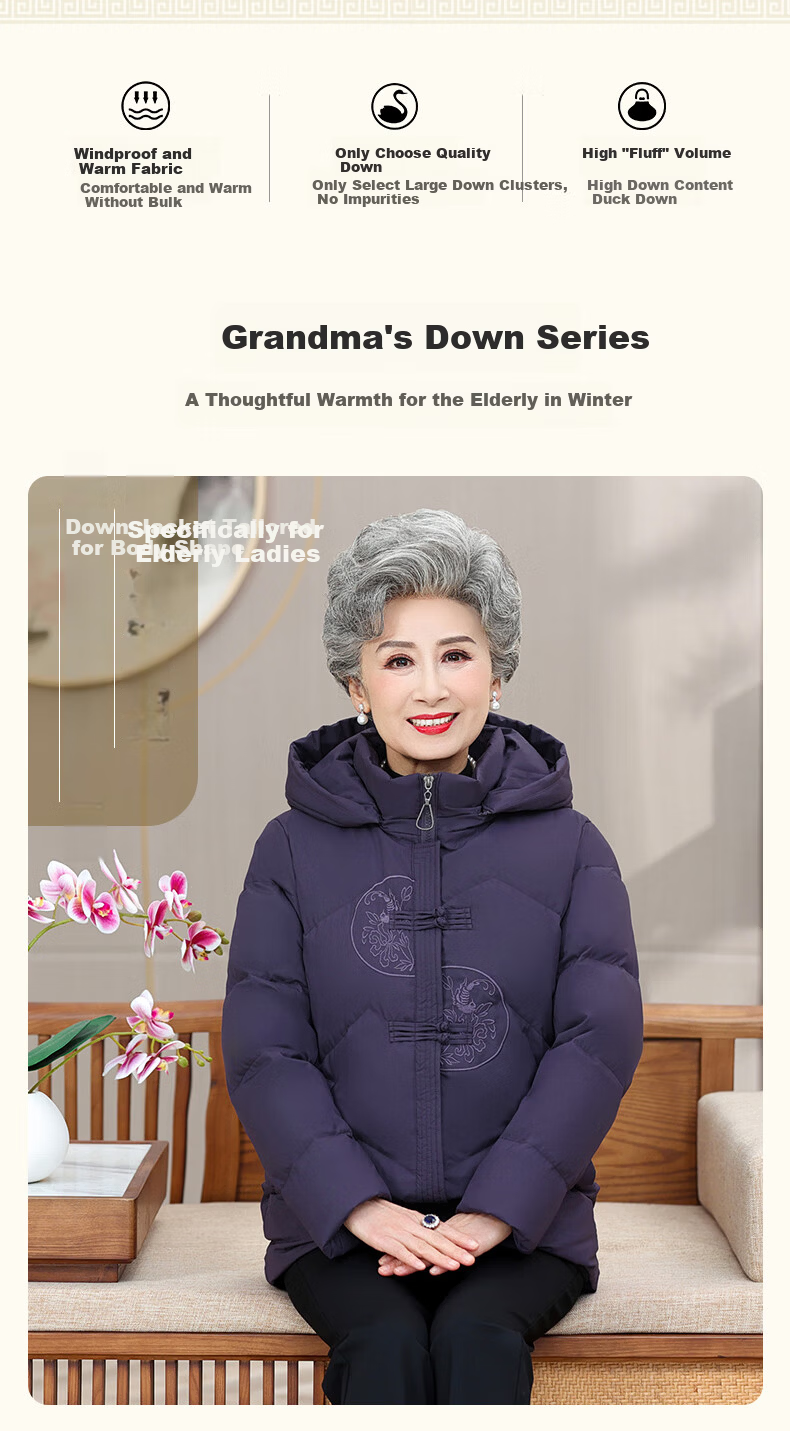 Yalu Mom Down Jacket Winter 2026 New Short Hooded Thick Warm Coat for Middle-aged and Elderly Women Grandma Outerwear 4