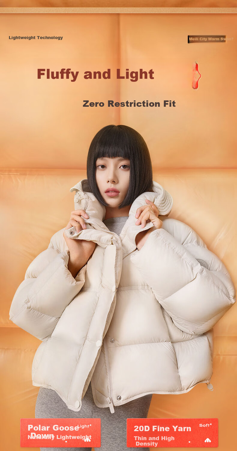 Meilicheng Women's Lightweight Breathable Three-Protection Technology Sports Versatile Short Goose Down Jacket 107 Platinum White S 3