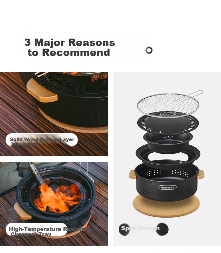 Naturehike Portable Outdoor Desktop Charcoal Grill for Home Camping BBQ and Tea Brewing 1