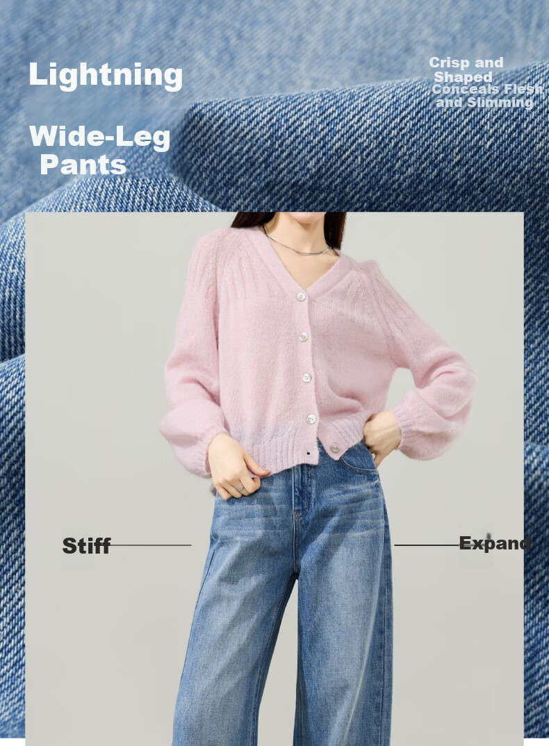 ESE-Y Slimming Wide-Leg Pants for Women 26 Spring New Lightning Wash Vintage Twill Denim Straight-Leg Pants Blue 29 1
