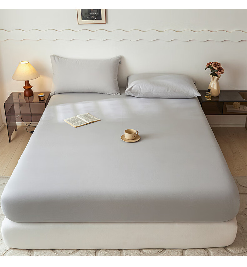 Nanjiren Fitted Sheet Single Piece Full Coverage Mattress Protector Non-Slip Dustproof Home Bed Cover 150*200cm 11