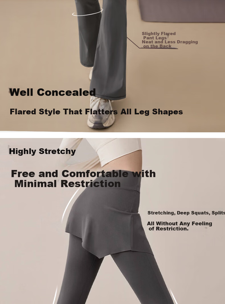 Free Style Faux Two-Piece High-Waist Slimming Yoga Pants for Women, Hip-Covering, Anti-Exposure Pilates Running Fitness Flared Skirt Pants 10