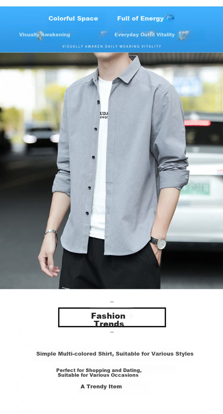 TUCANO Men's Casual Long Sleeve Shirt Loose Fit Spring Autumn Jacket Gray XL 4