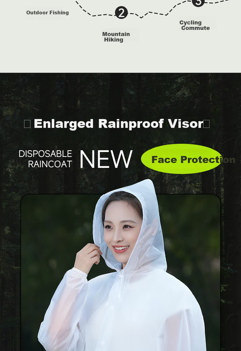 Qihaiqiu Disposable Raincoat Thickened Large Portable Cycling Mountaineering Travel Long Hooded Rain Poncho 1 Piece 3