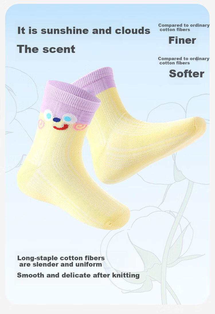 Jiusuiban Children's Socks Girls A-Class Thin Antibacterial Mesh Seamless Cotton Socks Student Fun Cartoon Smiley Mid-Calf Socks 3