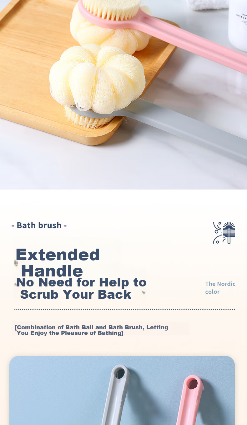 Grace Long-Handled Back Scrubber Bath Brush with Soft Nylon Bristles, Non-Shedding Shower Scrubber for Back And Body, 8*36cm 3