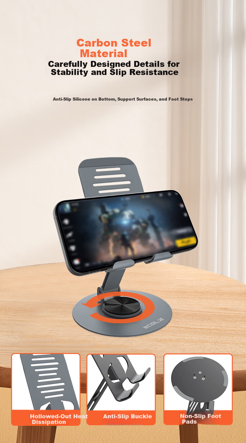ECOLA All-Metal Multifunctional 360° Rotatable Portable Folding Phone Holder B22GY Deep Space Gray 1