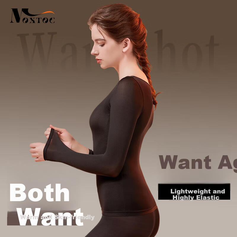 MOXTOC Ultra-Thin Thermal Underwear Set for Women Autumn Winter Yoga Dance Heat Energy Base Layer Top and Bottom