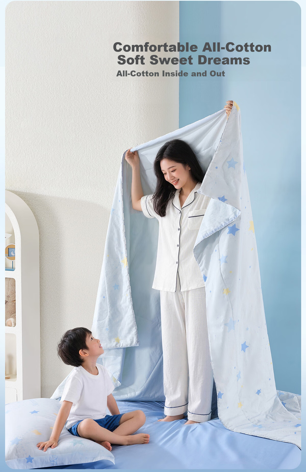 MERCURY Kids Summer Cooling Quilt, 100% Xinjiang Cotton, Air Conditioning Quilt, Machine Washable, Antibacterial, Class A Pure Cotton, Kindergarten Quilt, 120*150 1