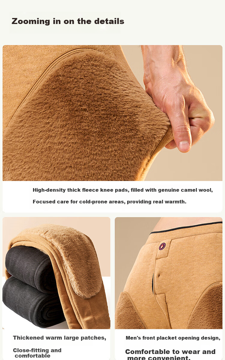 Langsha Extra Thick Thermal Camel Hair Silk Warm Pants Unisex Autumn Winter Fleece Lined High Waist Antibacterial Cold Protection Knee Support Thermal Leggings 15