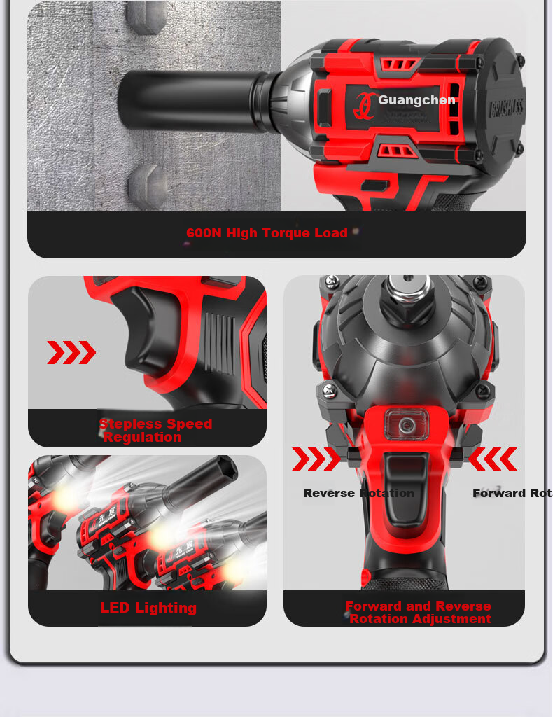 Guangchen Electric Wrench High Torque Impact Lithium Battery Wrench Air Impact Wrench Scaffold Foot Automotive Repair Socket Set Power Tools 4