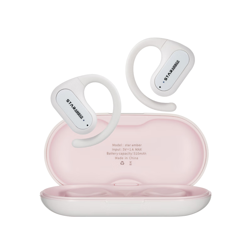 Laitai Easy Ear Light Year Star Amber Bluetooth Earhook Bone Conduction Sports Running Wireless Open-Ear Non-In-Ear HD Call Long Battery Life Spring Breeze Pink