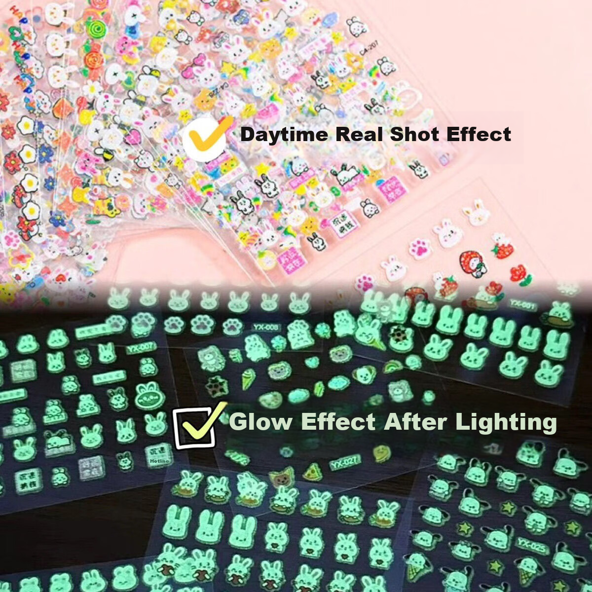 Mili Children's Night Glow Nail Stickers Non-Toxic Waterproof Girls Nail Art 3-6 Years Old Preschool Educational Toy 7