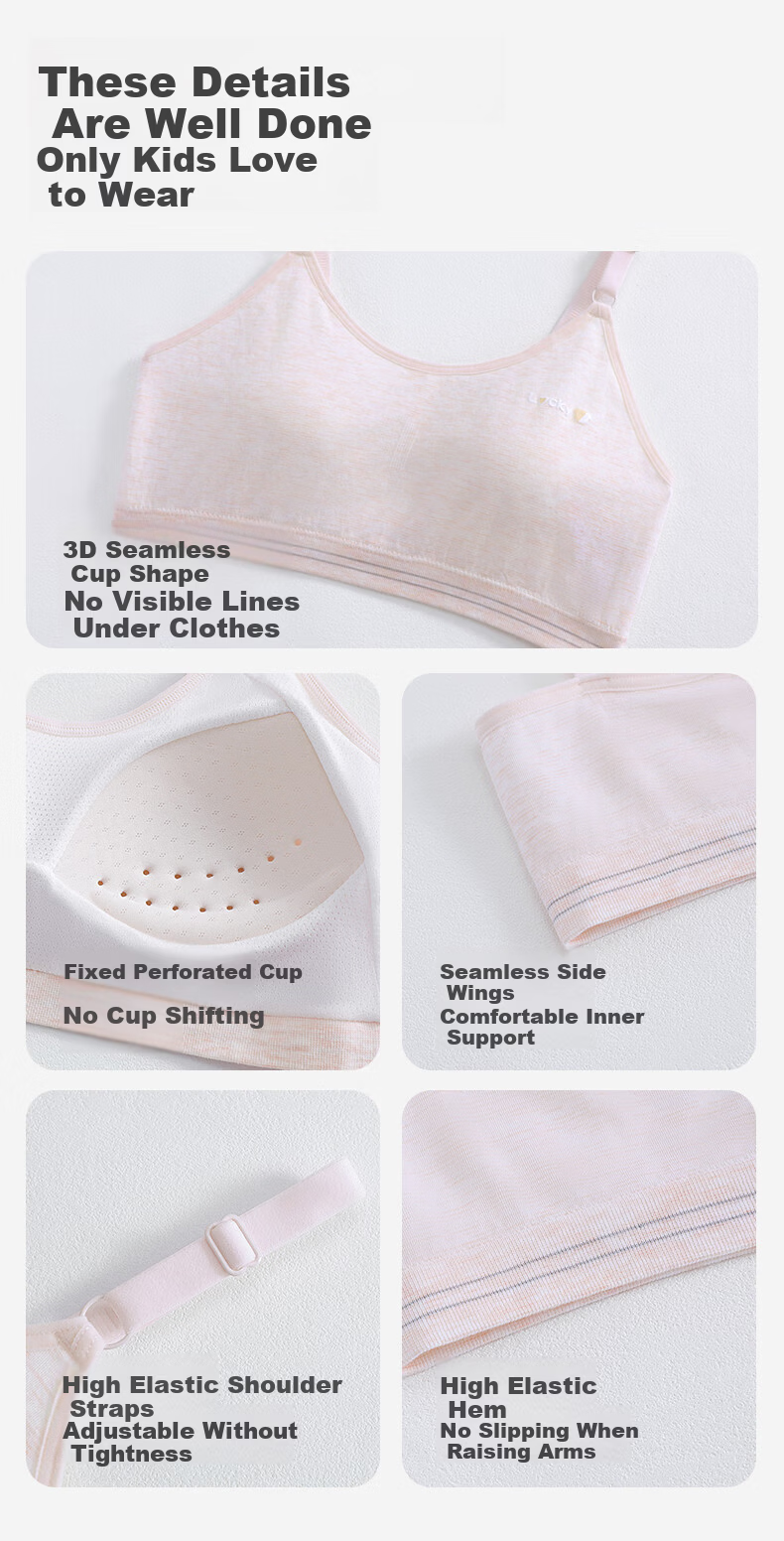 Xueqiman Girls Youth Development 7A Antibacterial Breathable Sports Lightweight Non-Padded Non-Slip Junior High School Bra 12