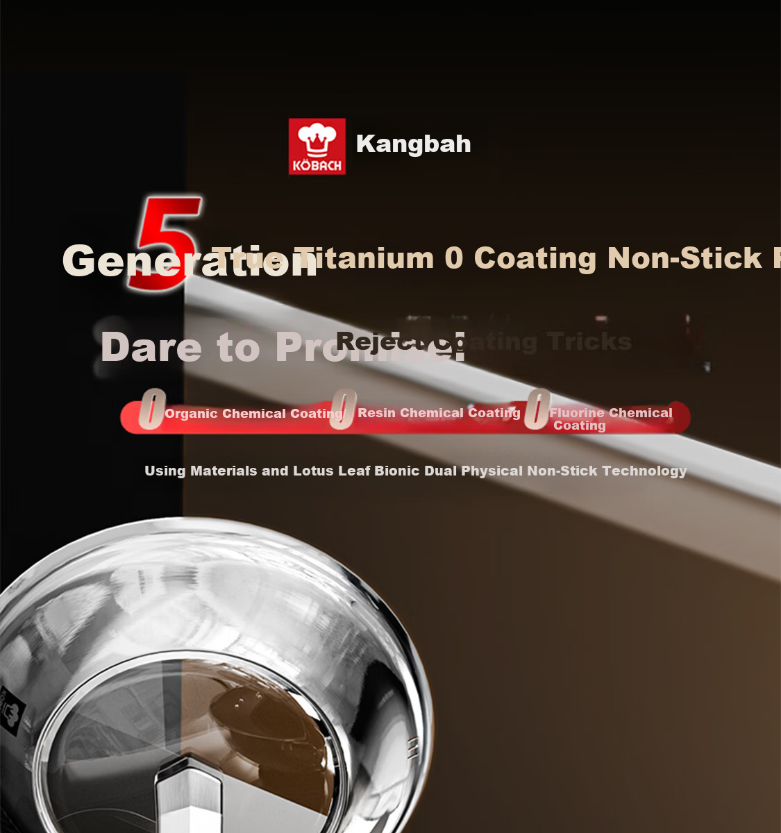 Kambach 5th Generation Pure Titanium Non-Coated Frying Pan Non-Stick Antibacterial 316L Stainless Steel Wok Compatible with Induction Cooker 3