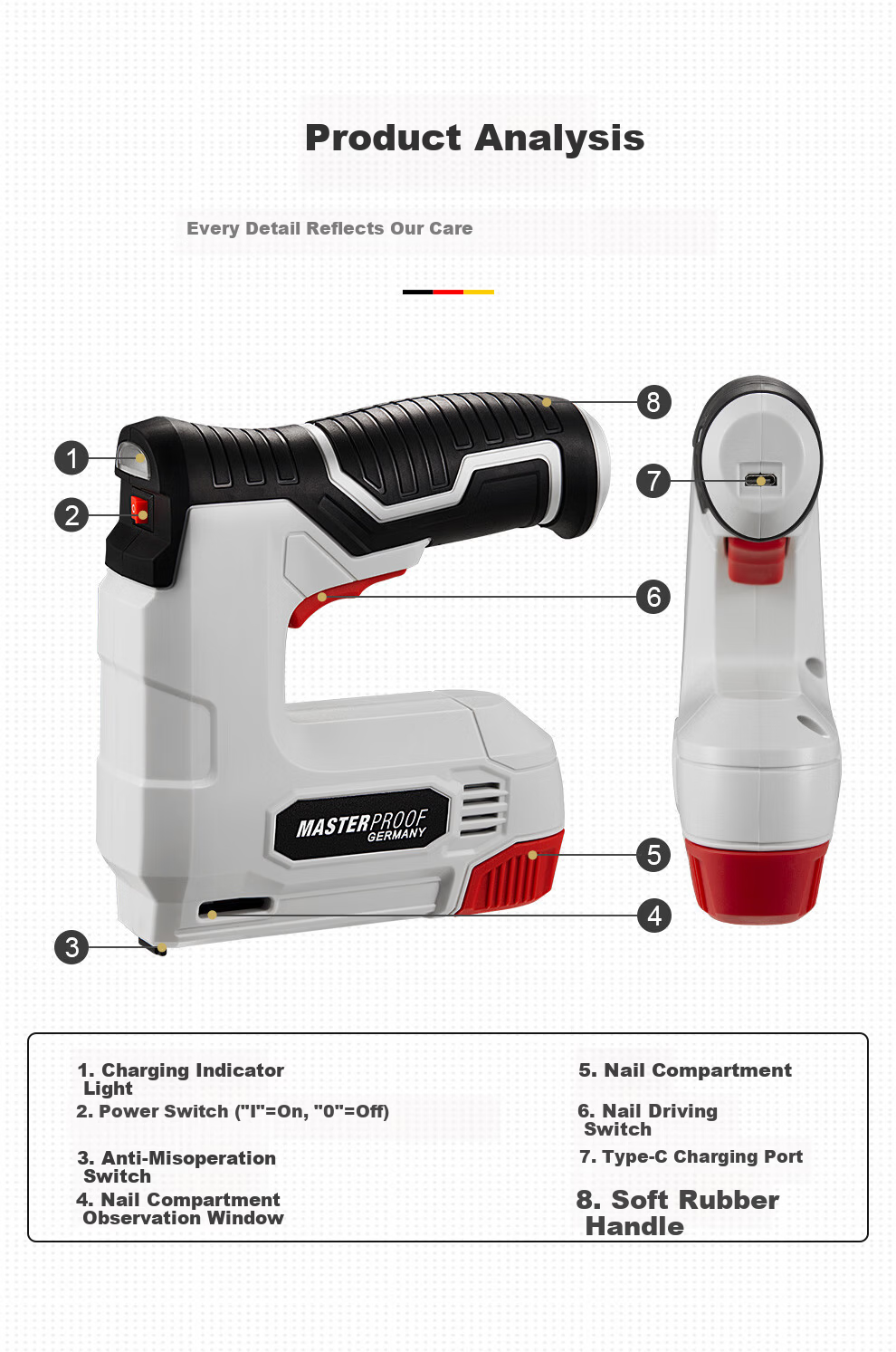 MASTERPROOF Electric Nail Gun Dual-Use Electric Woodworking Nailer Frame Sofa Nail Remover Kit with 6000 Nails 10