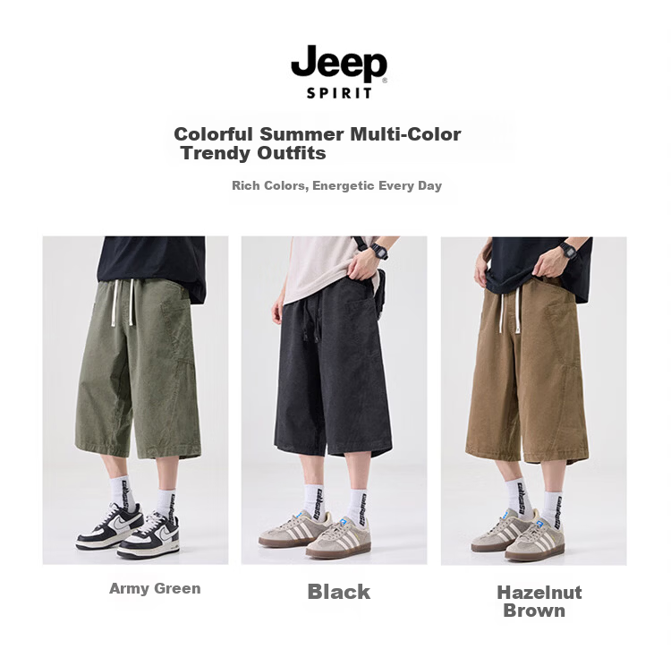 JEEP SPIRIT Men's Pure Cotton Work Shorts Summer Trendy Seven-Point Casual Pants Army Green XL 5