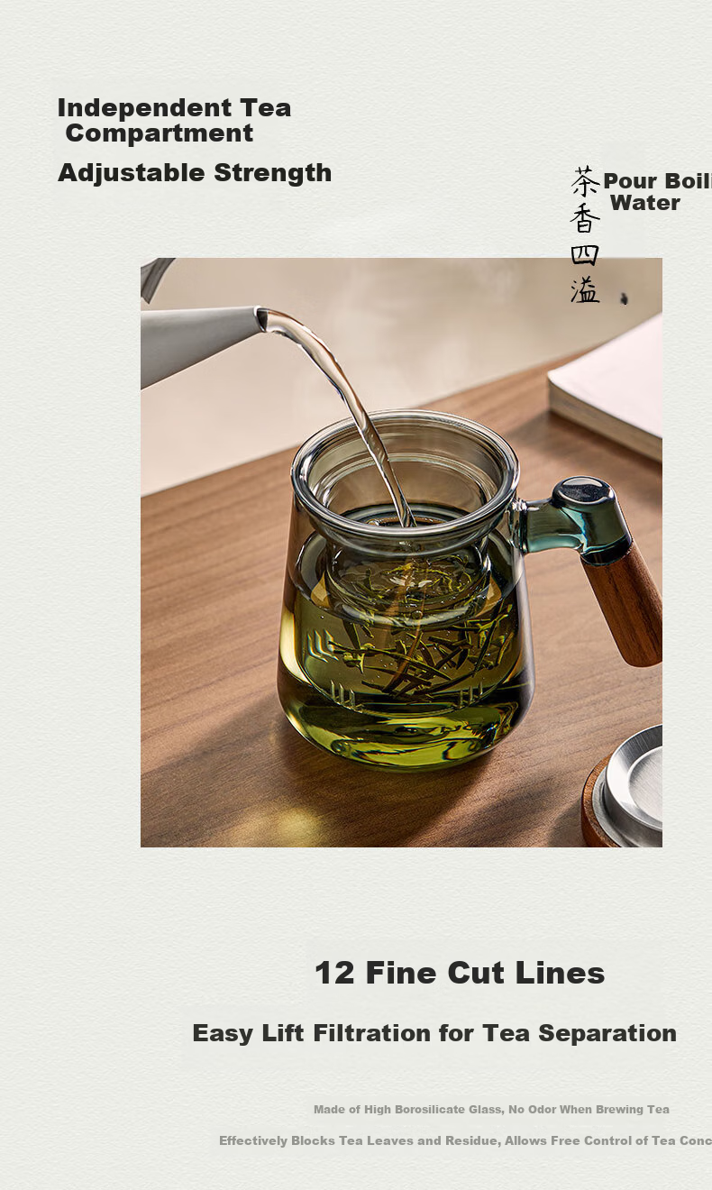 Fuguang Tea Infuser Cup High Borosilicate Glass Tea Water Separation Cup Flower Tea Cup Male Fair Cup Gift 400ML 5