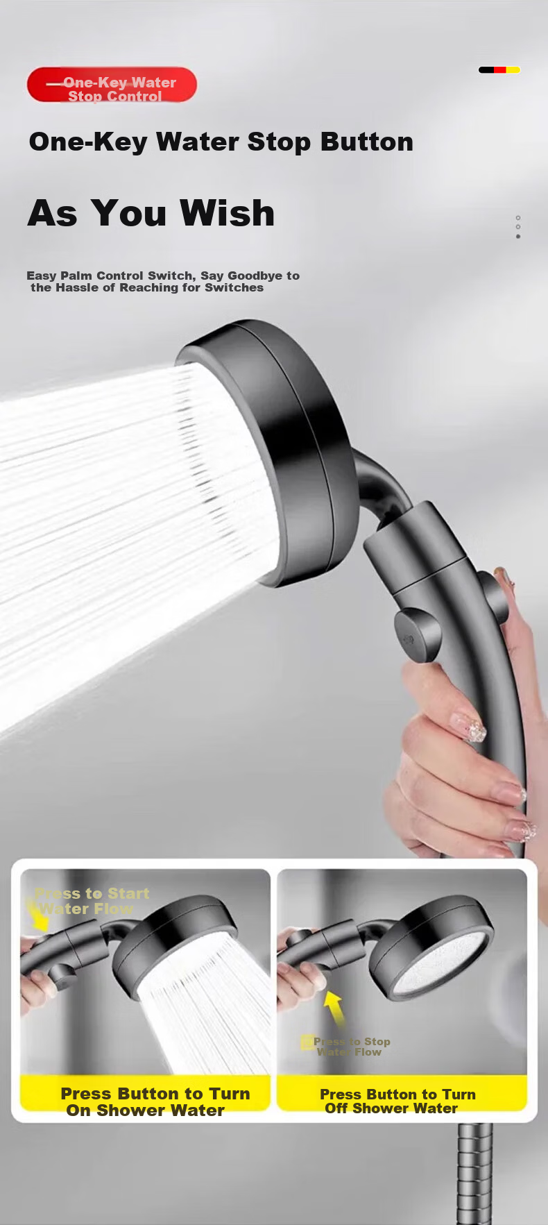 HOMK [Germany] Adjustable Elbow Shower Head Set with Pressurized Top Spray Handheld Shower Head 8