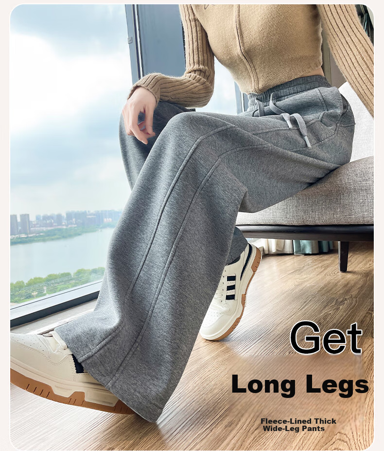 Miiow Women's Casual Wide-Leg Sweatpants 2026 Spring Summer Thin Loose Sports Pants Straight-Leg High-End Gray Slimming 10