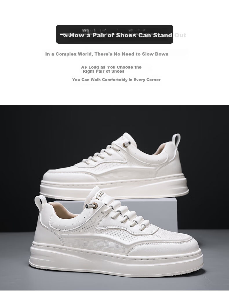 Yierkang Men's Spring Summer Classic Simple Breathable White Leather Casual Sneakers 16