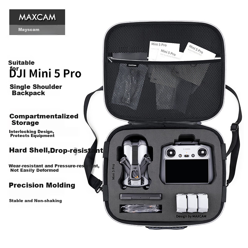 MAXCAM Carrying Case Shoulder Bag Portable Travel Bag Protective Hard Shell for DJI Mini 5 Pro Accessories Waterproof Shockproof Dustproof